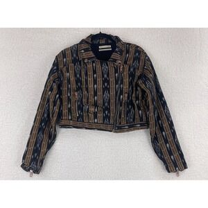 Urban Outfitters‎ Ikat Stripe Moto Jacket Womens Medium Black Yellow Long Sleeve